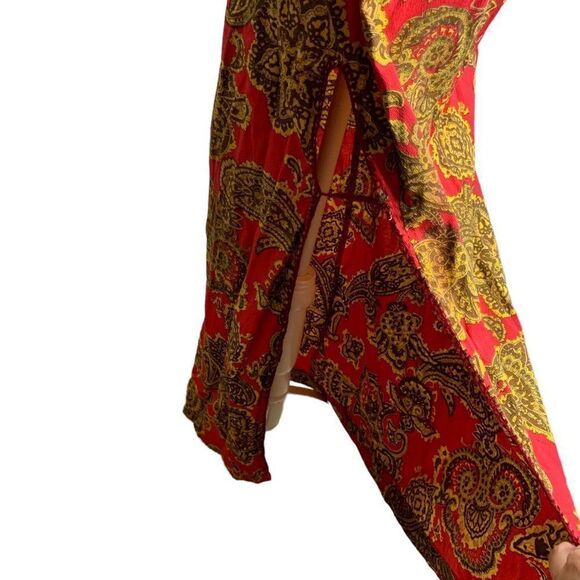 Vintage Handmade 70s Halter Dress S Red Paisley Maxi Sweetheart Tie Neck Zip - Picture 5 of 8